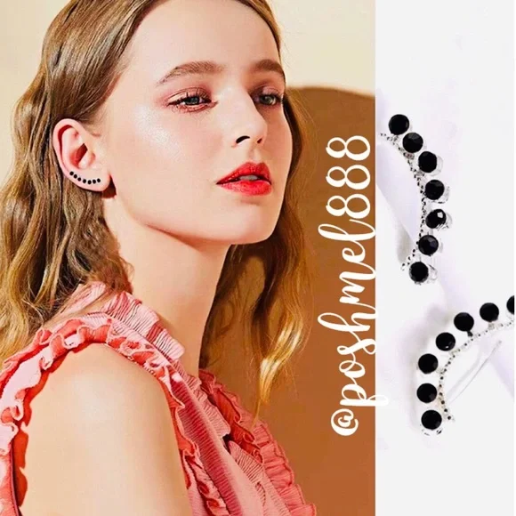 :: Delicate Black Crystal + Silver Ear Climbers - Picture 4 of 7